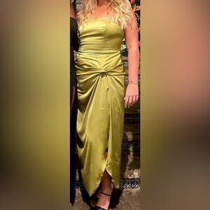 Satin Green Twist-Front Cocktail Dress